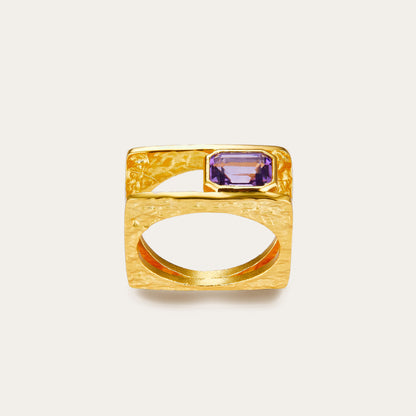 925Silver Natural Amethyst Ring Vintage Style Design Square Ring for Women Cross-Border European and American Ring Niche Silver Jewelry