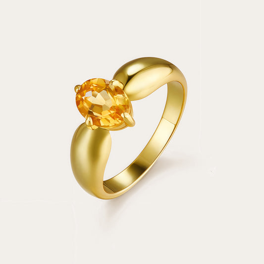 S925Silver Natural Citrine Ring Precision Electroplating18K Genuine Gold Niche Light Luxury Minimalist