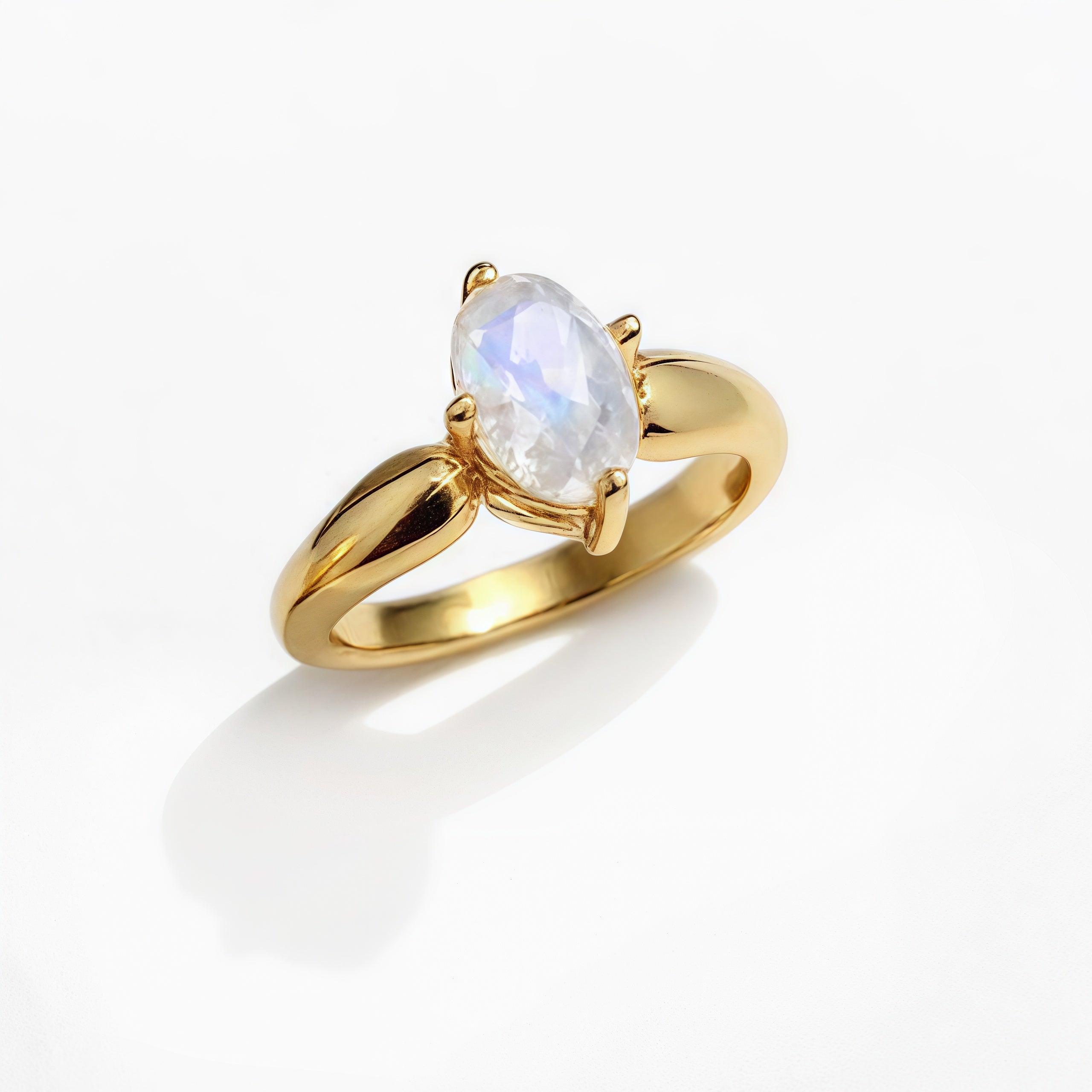 New Natural Blue Moonstone Ring925Silver Inlaid Classic Simple Edged Women's Jewelry with Adjustable Design