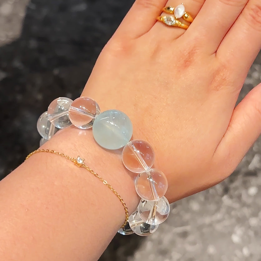Aquamarine & Clear Quartz Bracelet – Natural Crystal Jewelry for Clarity and Inner Peace