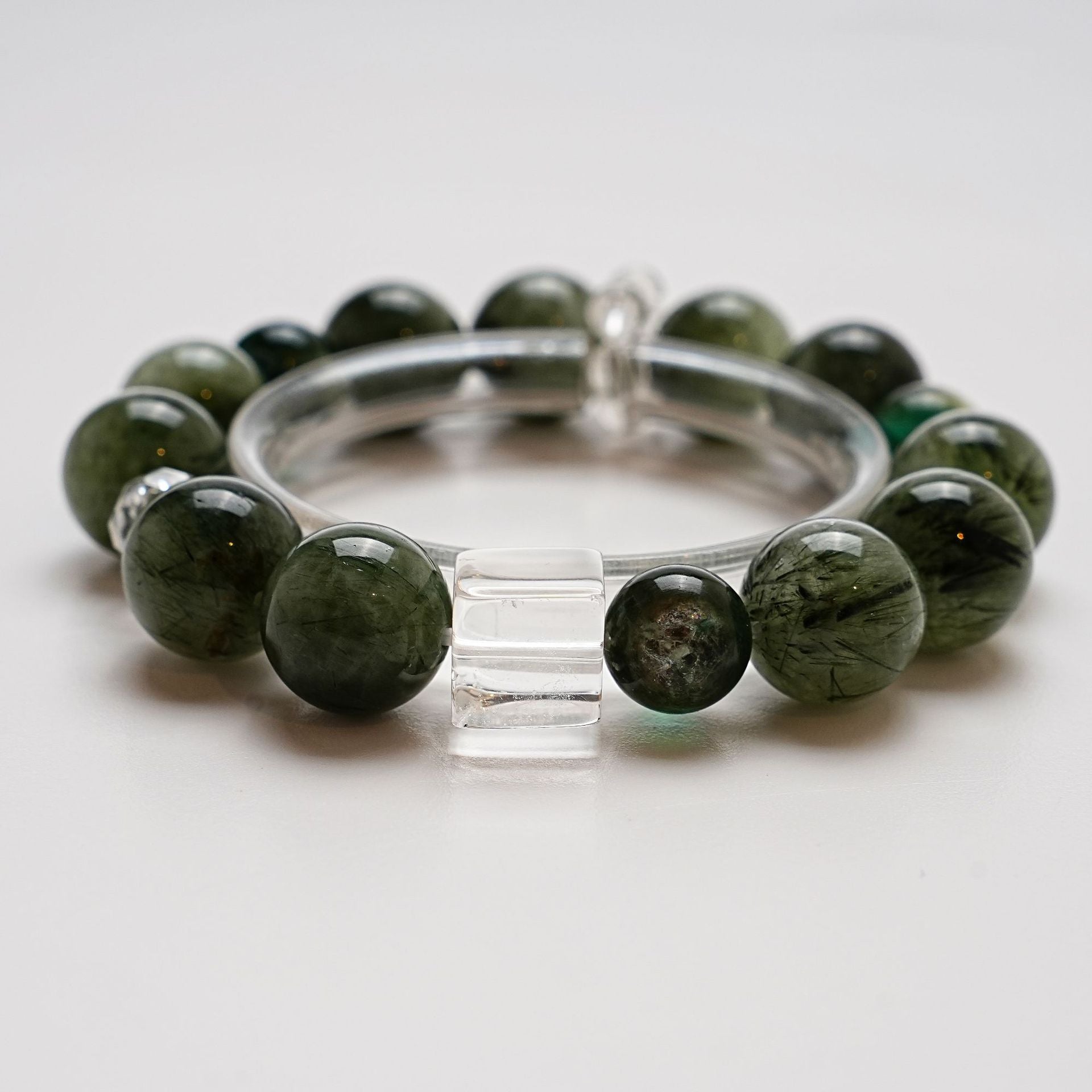 Natural White Crystal Bracelet for Women Versatile Green Rutilated Quartz Green Lepidolite Bracelet