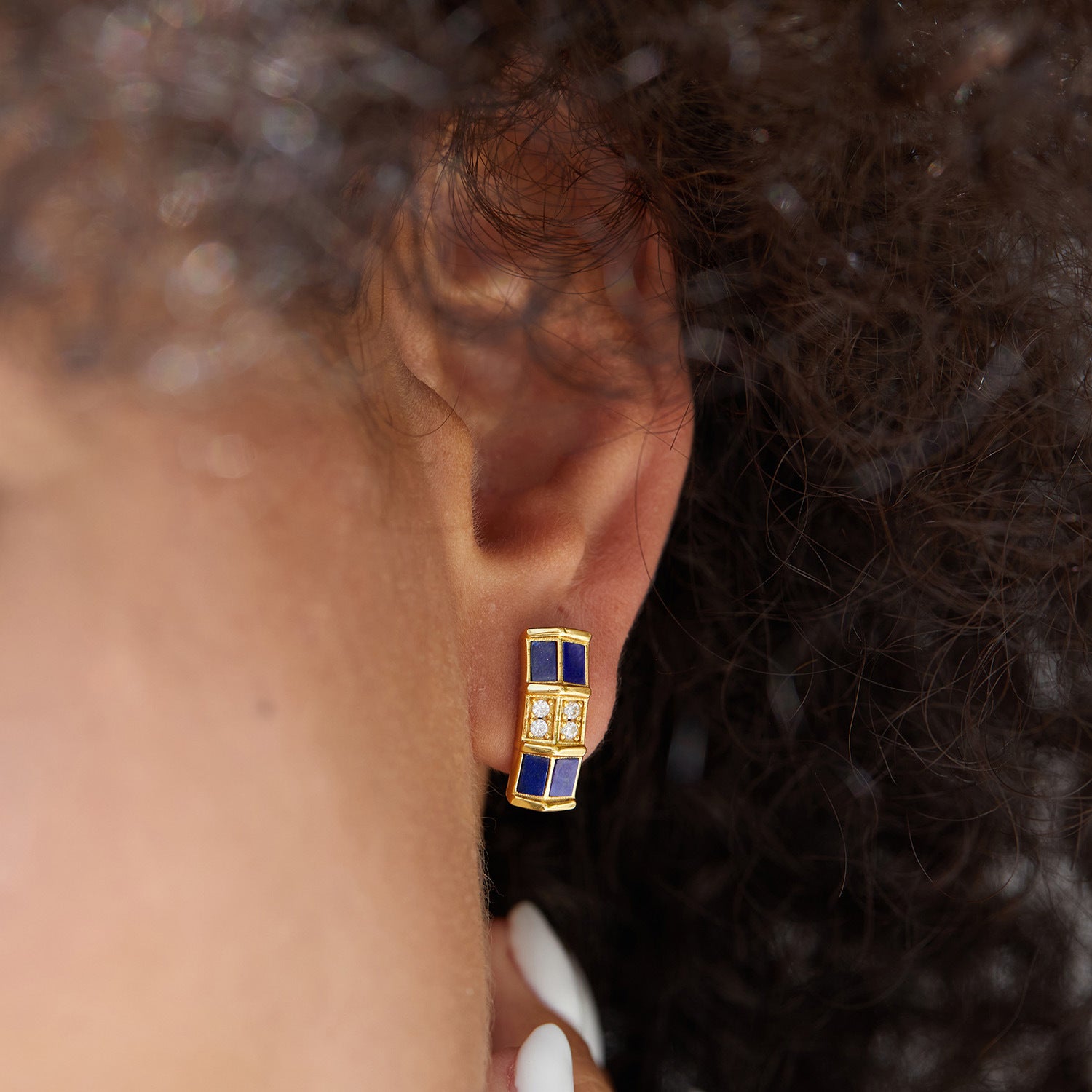 French925Silver Natural Lapis Lazuli Earrings Splicing Design Sense Niche Light Luxury Women's Jewelry Earrings Panyu Silver Jewelry