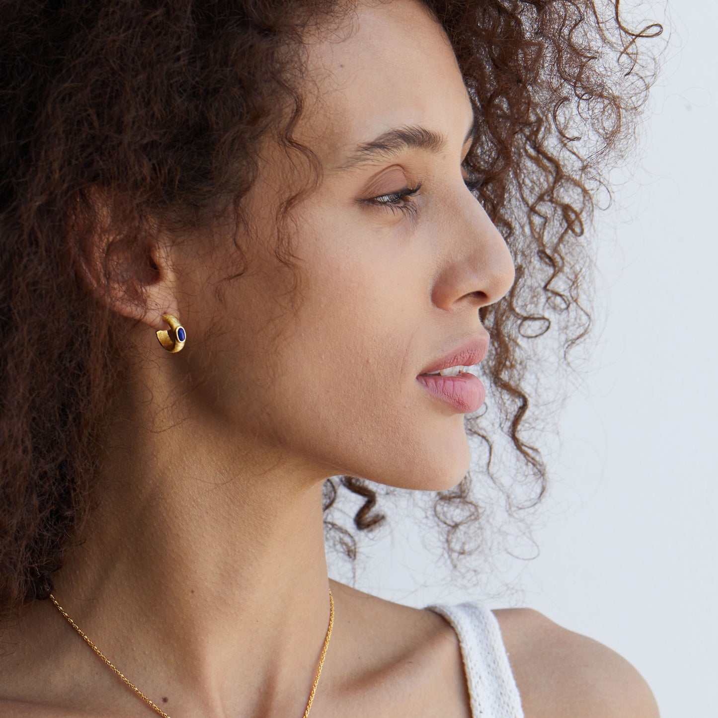 925Silver Natural Lapis Lazuli Hoop Earrings Handcrafted Brushed Earrings Simple Niche Light Luxury Ear Jewelry Ladies