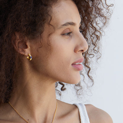 925Silver Natural Lapis Lazuli Hoop Earrings Handcrafted Brushed Earrings Simple Niche Light Luxury Ear Jewelry Ladies