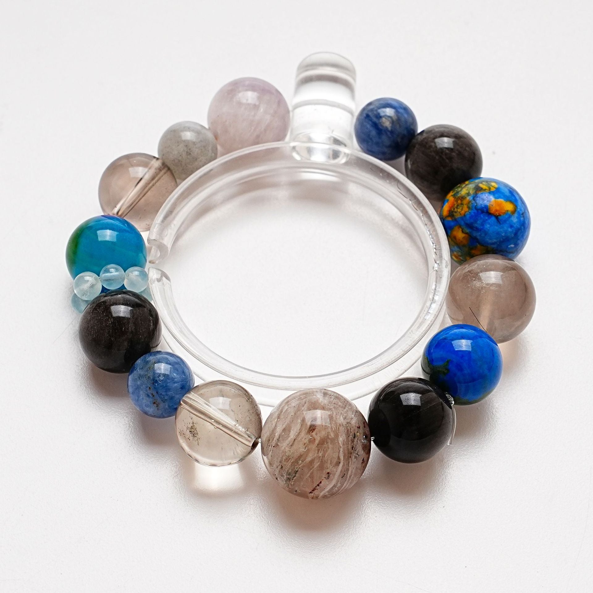 Natural Tea Crystal Crystal Bracelet Women's Blue Crystal Gray Moonlight Silver Obsidian Earth Agate Gray Rabbit Hair Bracelet