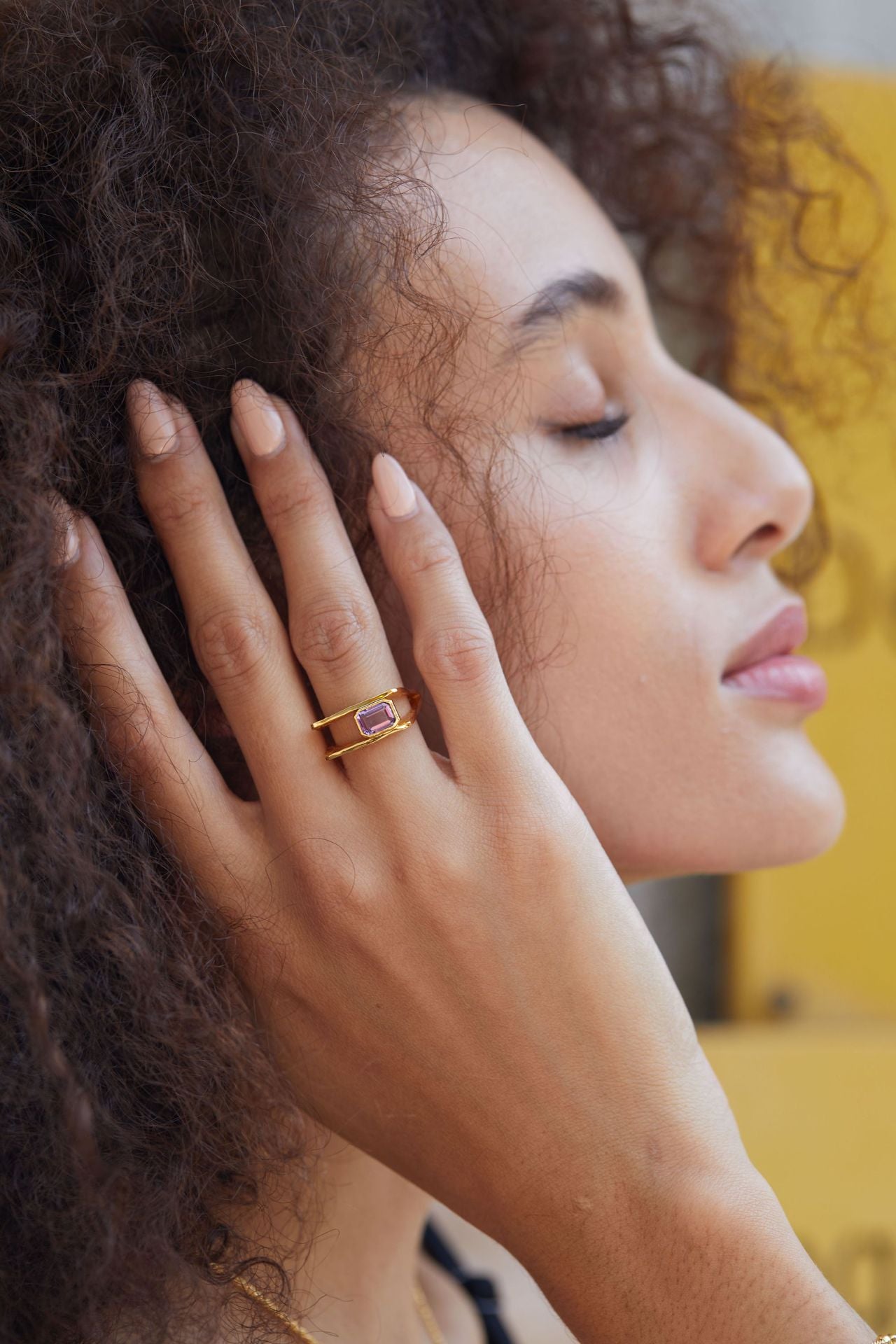 925Silver Natural Amethyst Ring Vintage Style Design Square Ring for Women Cross-Border European and American Ring Niche Silver Jewelry