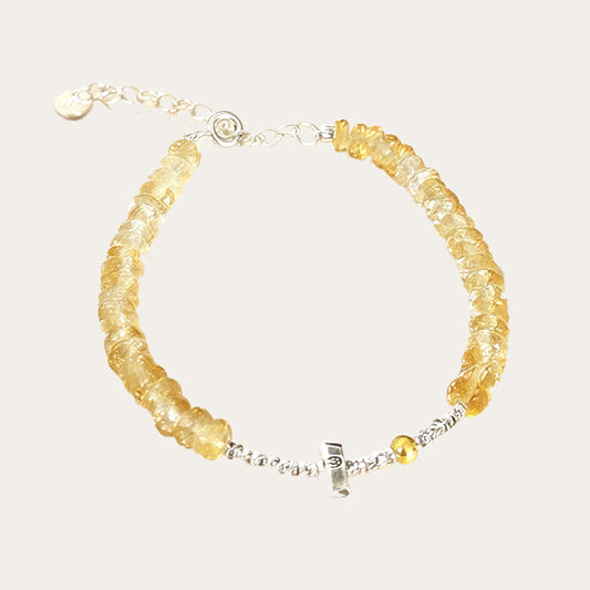 Natural Gradient Yellow Crystal Crushed Silver Lucky Attraction s925Thai Silver Daily Prosperity Bracelet with High-End Design