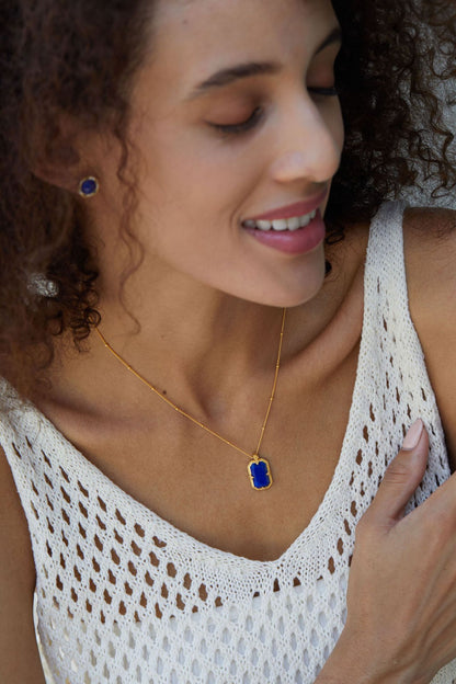 925Silver Lapis Lazuli Necklace French Light Luxury Niche Design Peace Pendant Vintage New National Trend Electroplated K Gold