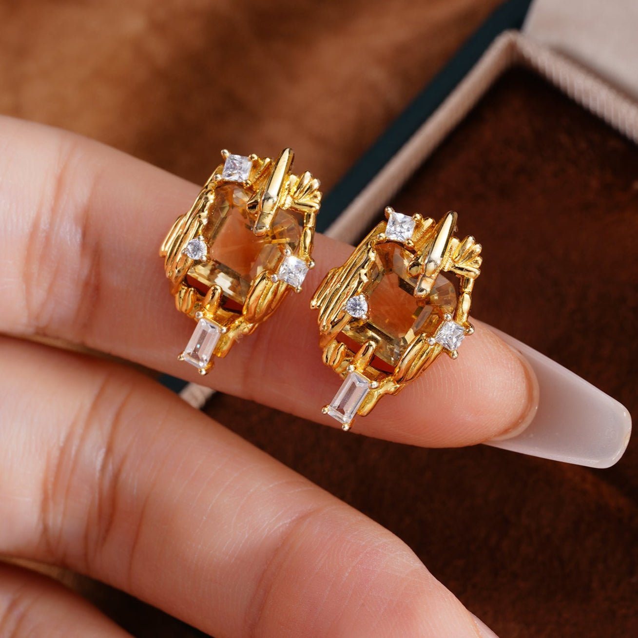 S925Silver Natural Yellow Crystal Earrings Design Sense Women's Earrings Niche Versatile Light Luxury Jewelry