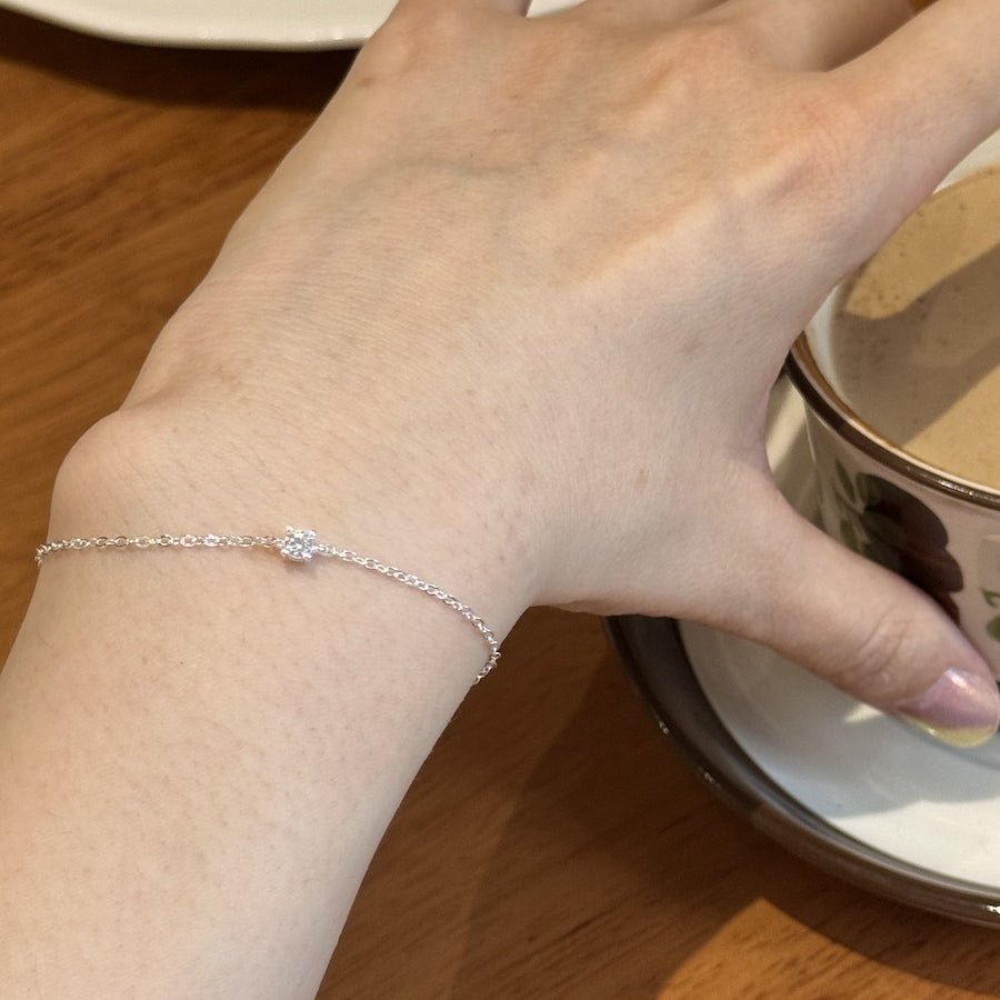 S925Full Body Pure Silver Micro Inlaid Bright Stone mini Bracelet Layered Wear Versatile Design Single Diamond Minimalist Thin Bracelet