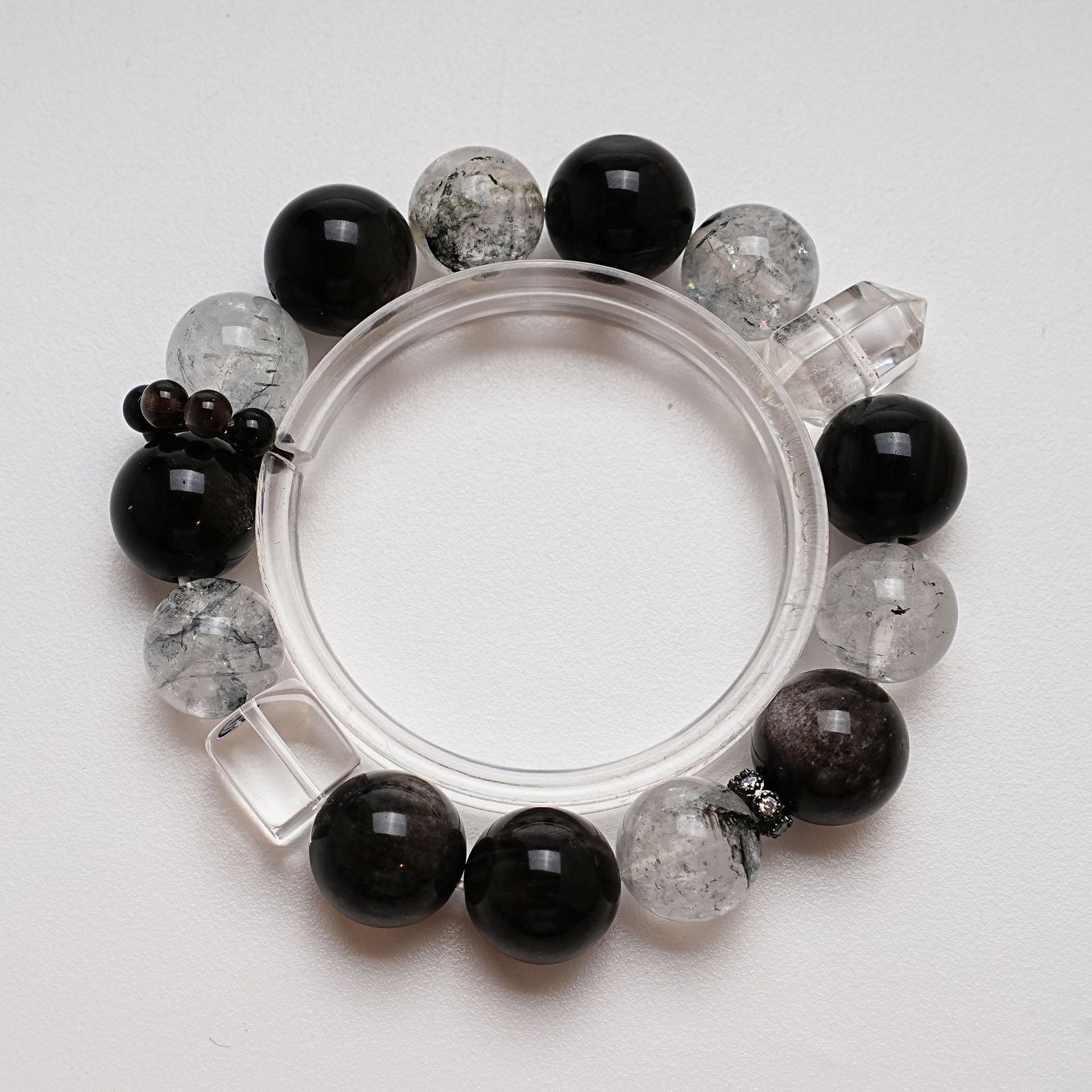 Natural Silver Obsidian Crystal Bracelet for Women Versatile Shining Diamond Bracelet