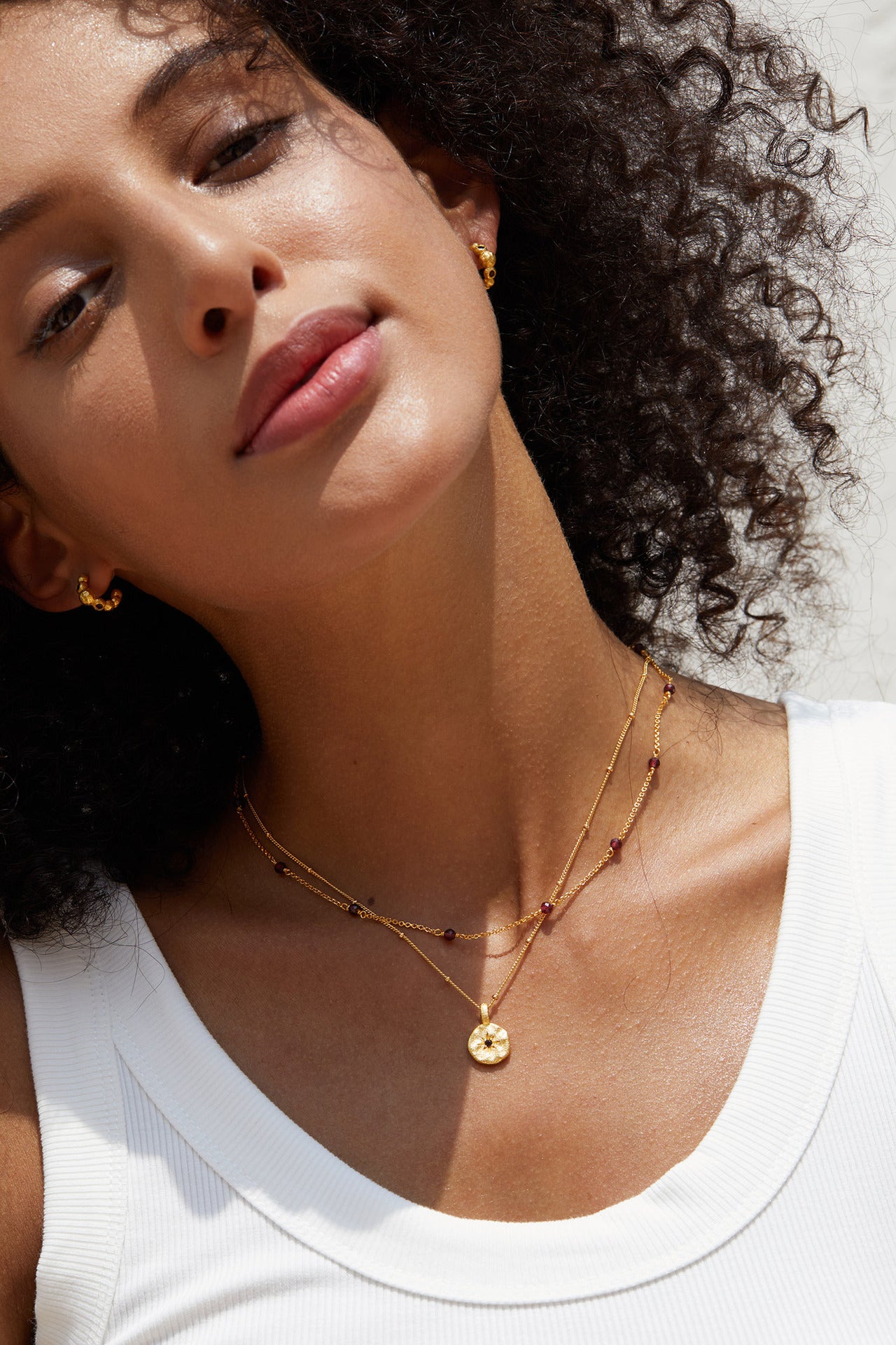 Antique Style925Silver Garnet Necklace Vintage Texture Simple Layered Pendant Versatile Daily Bead Chain for Women