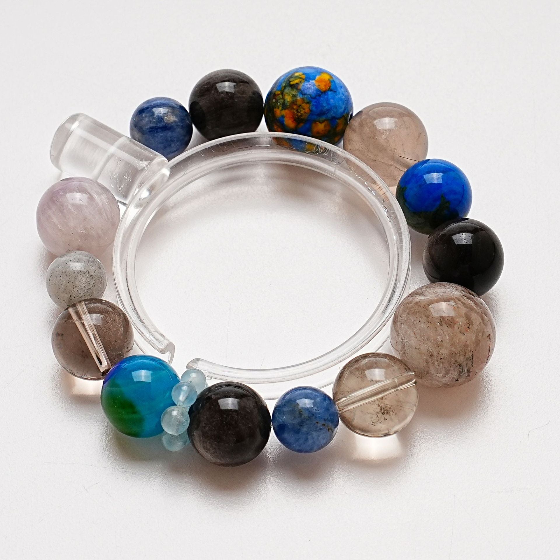Natural Tea Crystal Crystal Bracelet Women's Blue Crystal Gray Moonlight Silver Obsidian Earth Agate Gray Rabbit Hair Bracelet