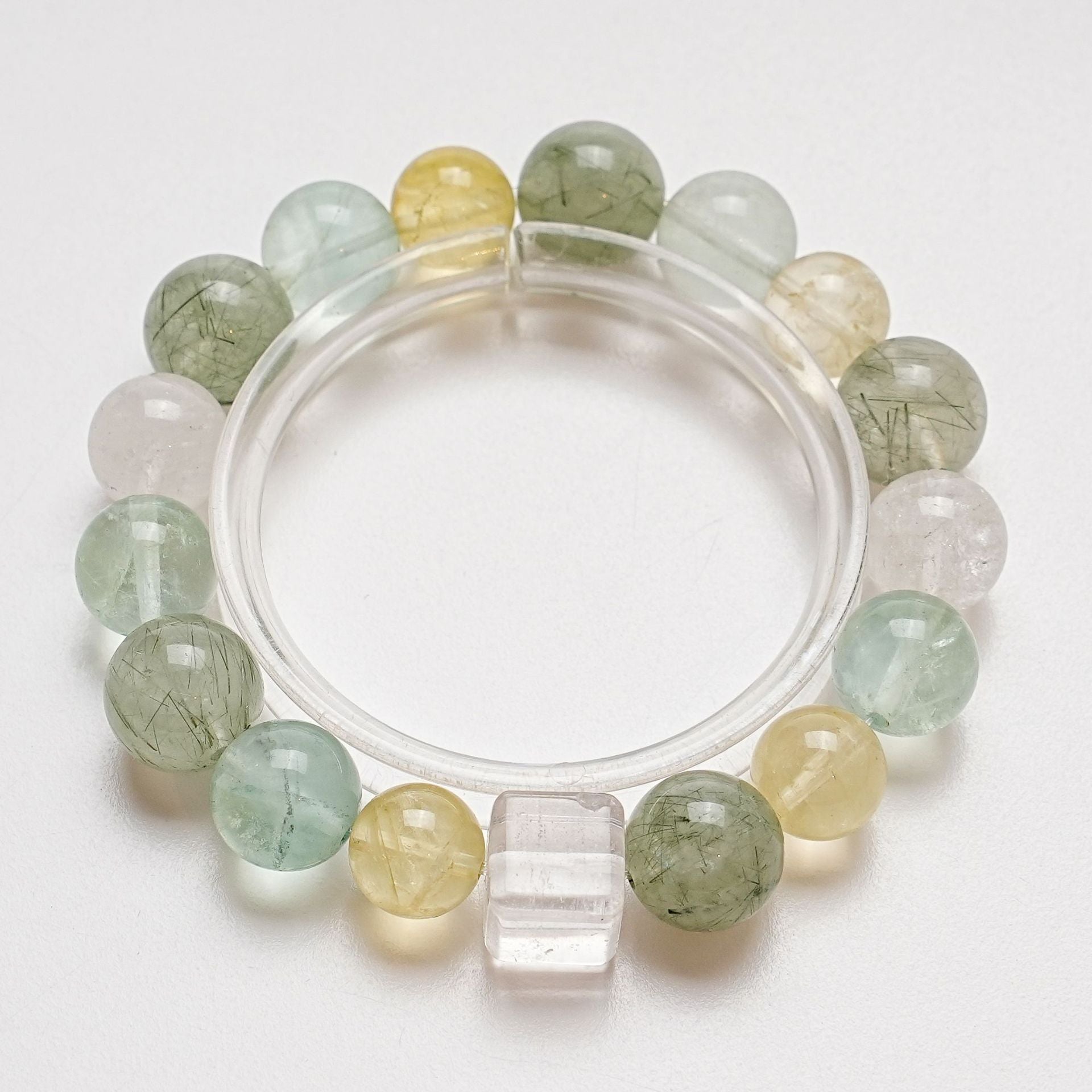 Natural Green Rutilated Quartz Crystal Bracelet for Women Versatile Lemon Quartz Green Fluorite Bracelet