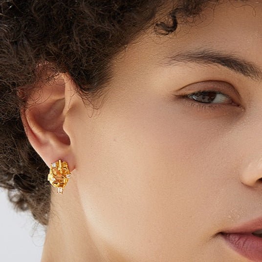 S925Silver Natural Yellow Crystal Earrings Design Sense Women's Earrings Niche Versatile Light Luxury Jewelry