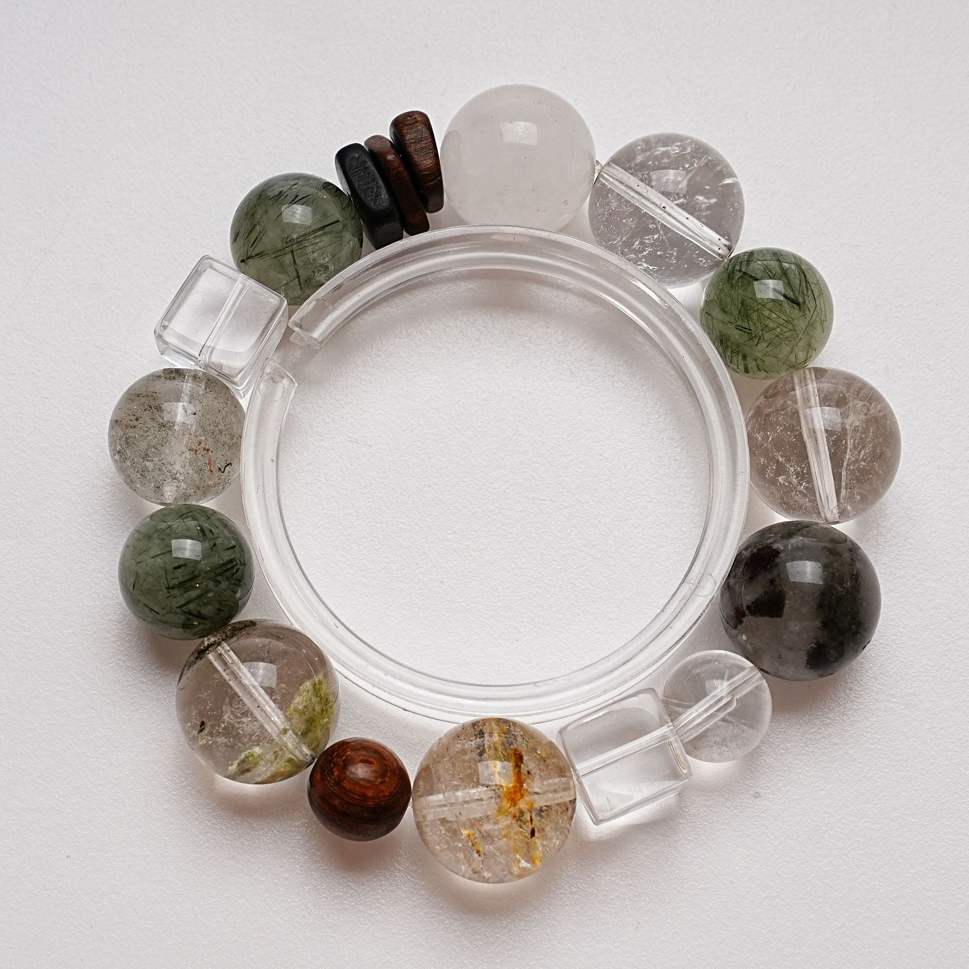 Natural White Crystal Bracelet for Women Versatile Green Phantom Green Rutilated Quartz Bracelet
