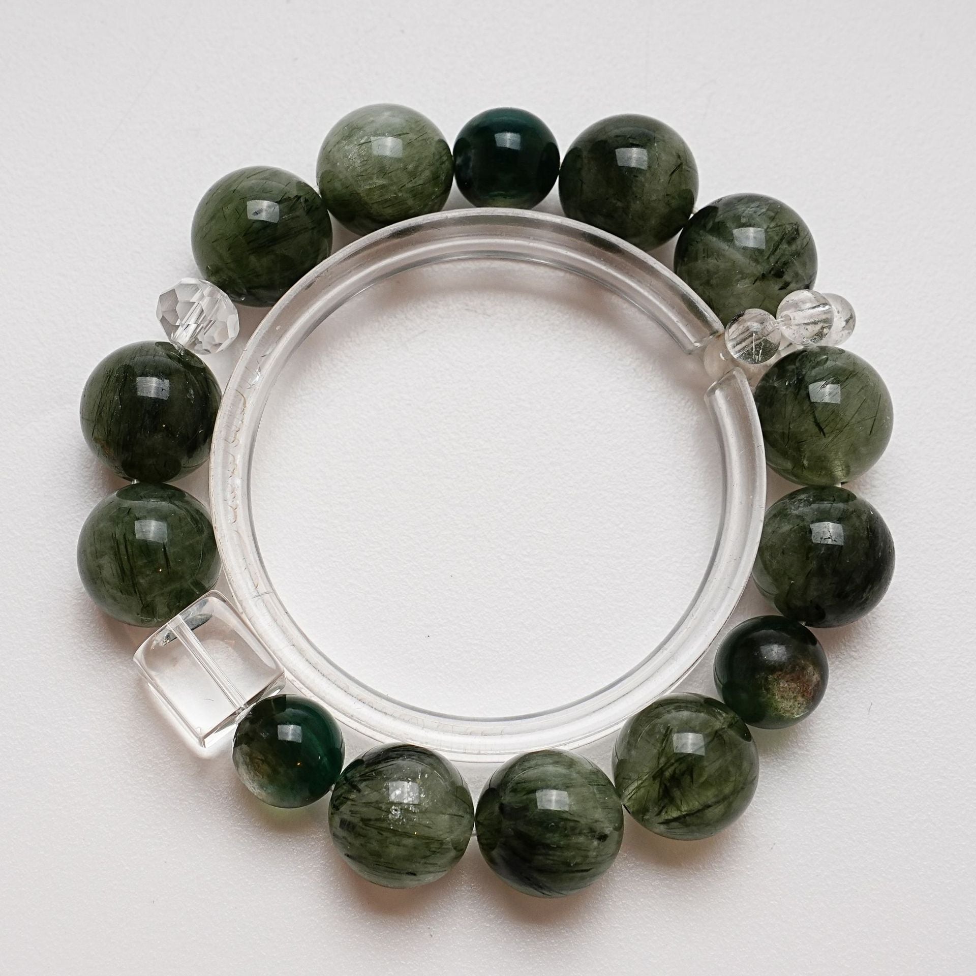 Natural White Crystal Bracelet for Women Versatile Green Rutilated Quartz Green Lepidolite Bracelet