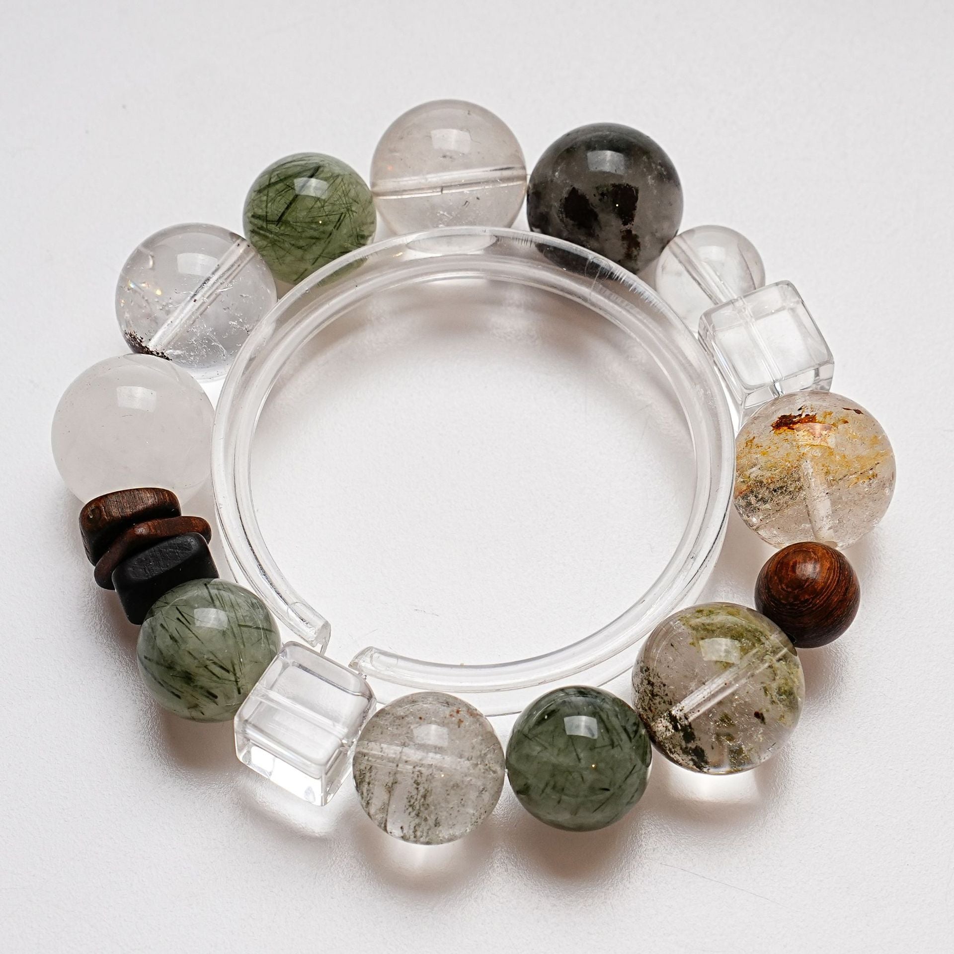 Natural White Crystal Bracelet for Women Versatile Green Phantom Green Rutilated Quartz Bracelet