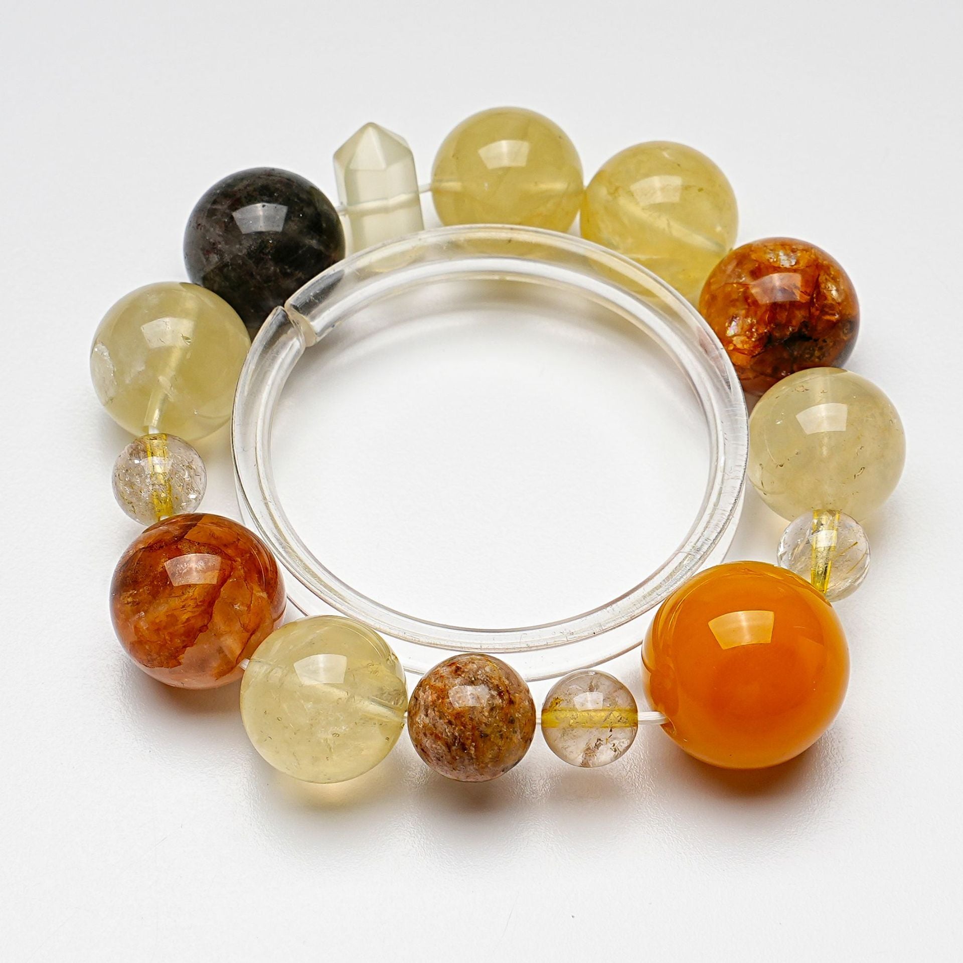 Natural Green Phantom Gold Rutilated Quartz Bracelet for Women Lemon Quartz Agate Yellow Gum Flower Bracelet