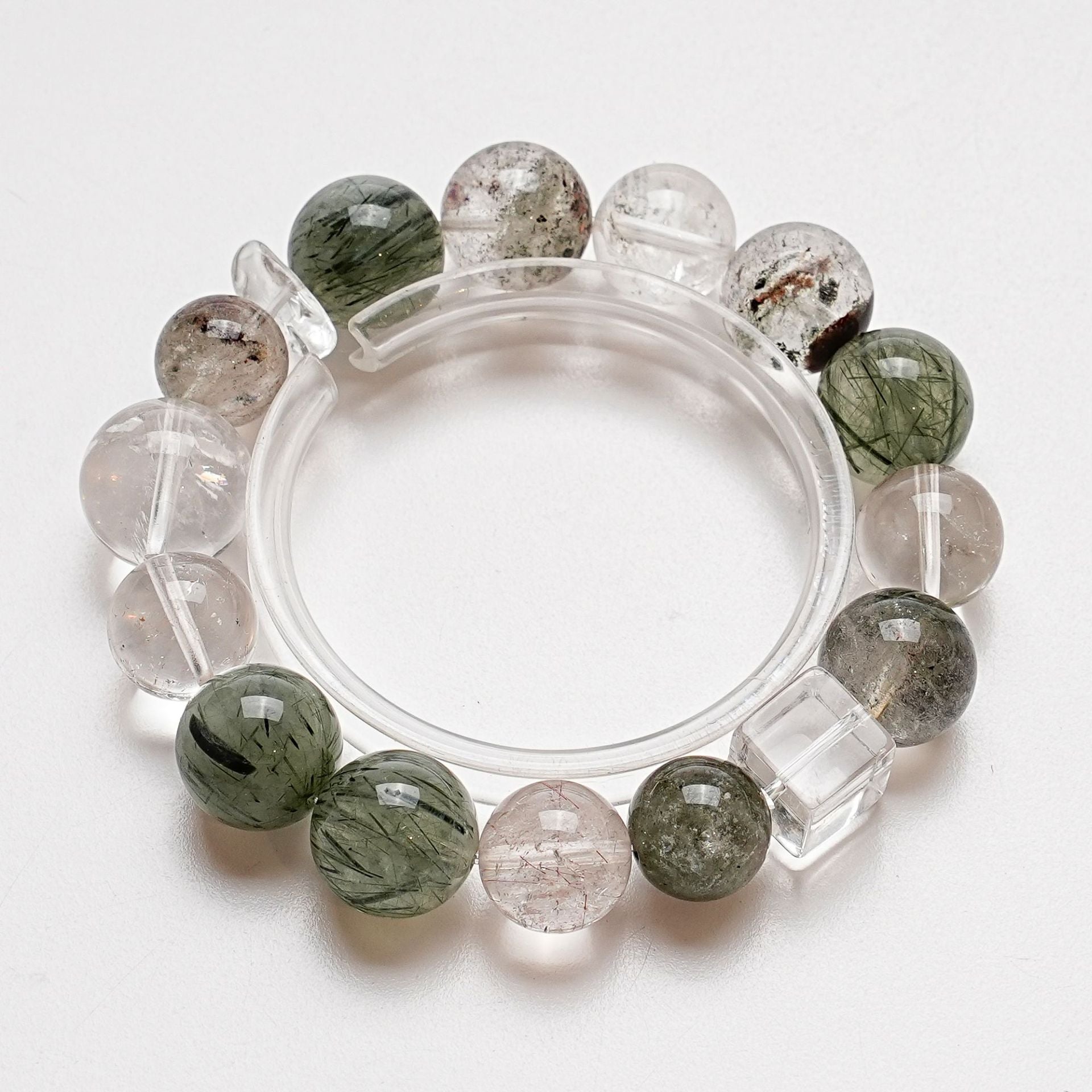Natural White Crystal Bracelet for Women Green Rutilated Quartz Green Phantom Fashionable High-end Bracelet