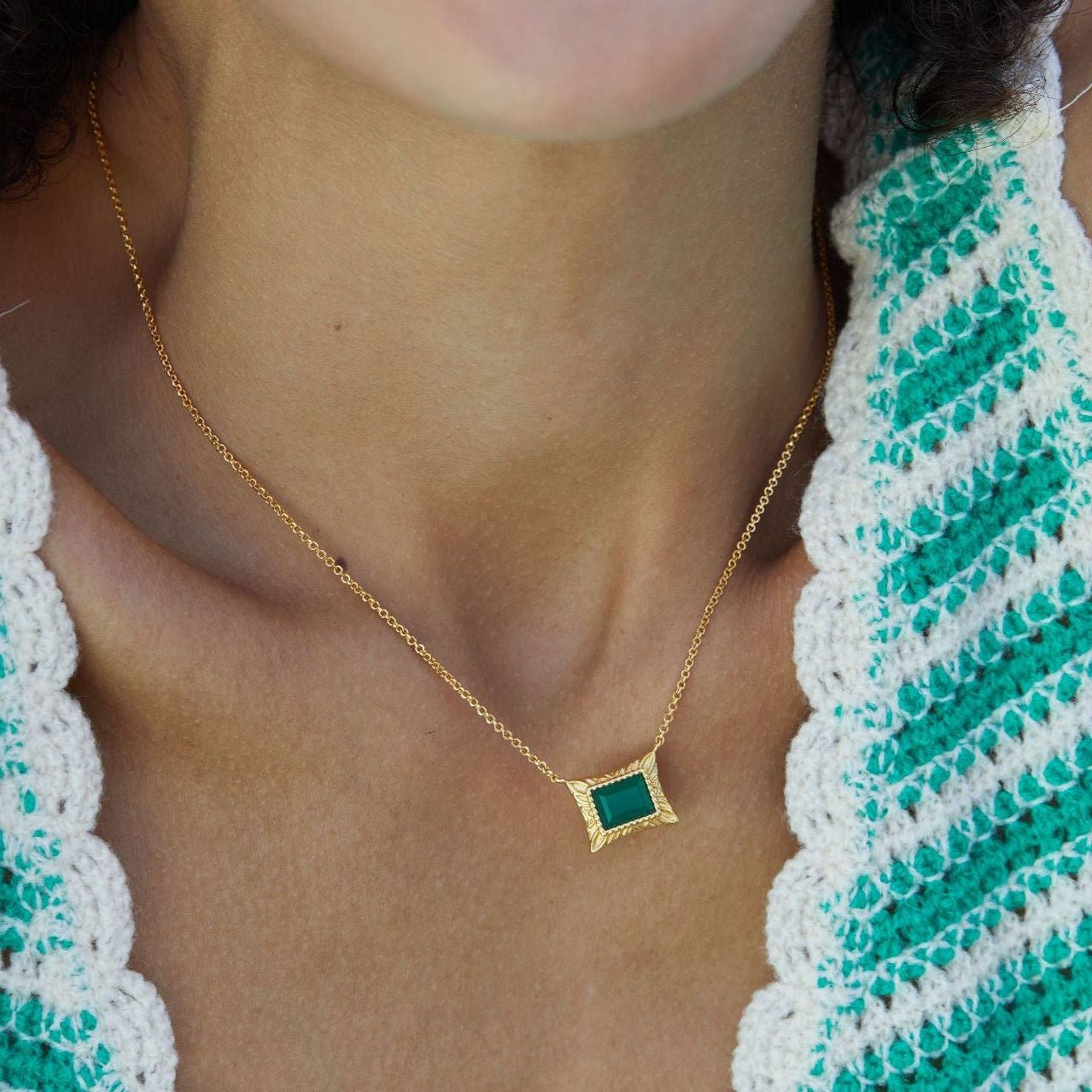 925Sterling Silver Green Agate Necklace Pendant for Women High-end Gemstone Vintage Style Niche Women