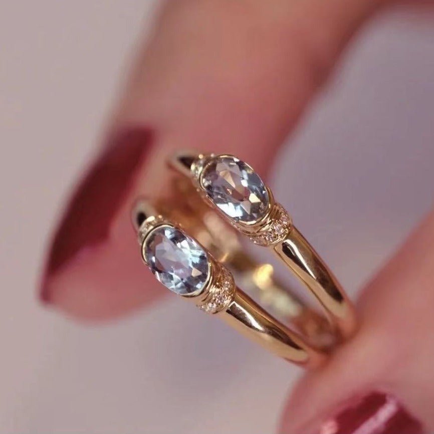 Vintage Style Ring Natural Aquamarine Ring Full Setting Light Luxury Full Body925Female Ring