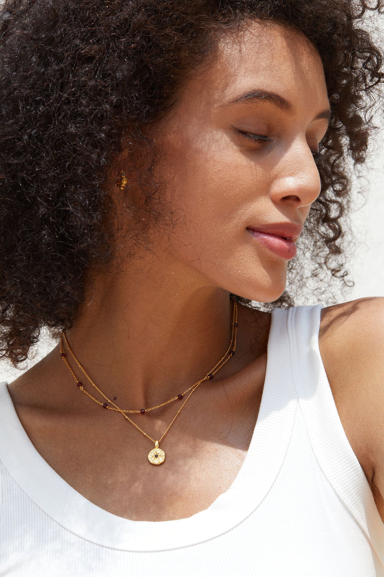 Antique Style925Silver Garnet Necklace Vintage Texture Simple Layered Pendant Versatile Daily Bead Chain for Women