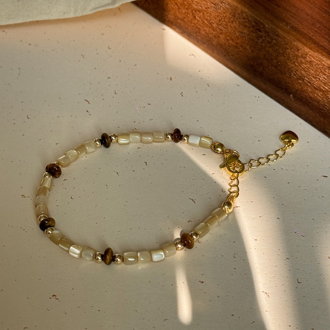 Winter Melad Golden Bean Tiger Eye Stone Natural Shell Bracelet Color-Block Layered Versatile Design High-End Jewelry