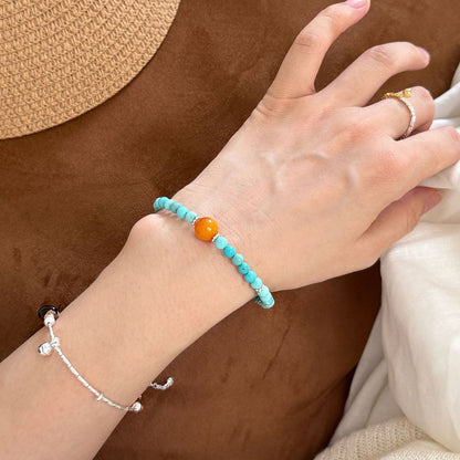 Vintage Turquoise Natural Amber Spacer Bracelet Simple Elegant Thin Style Layered Versatile High-end Jewelry