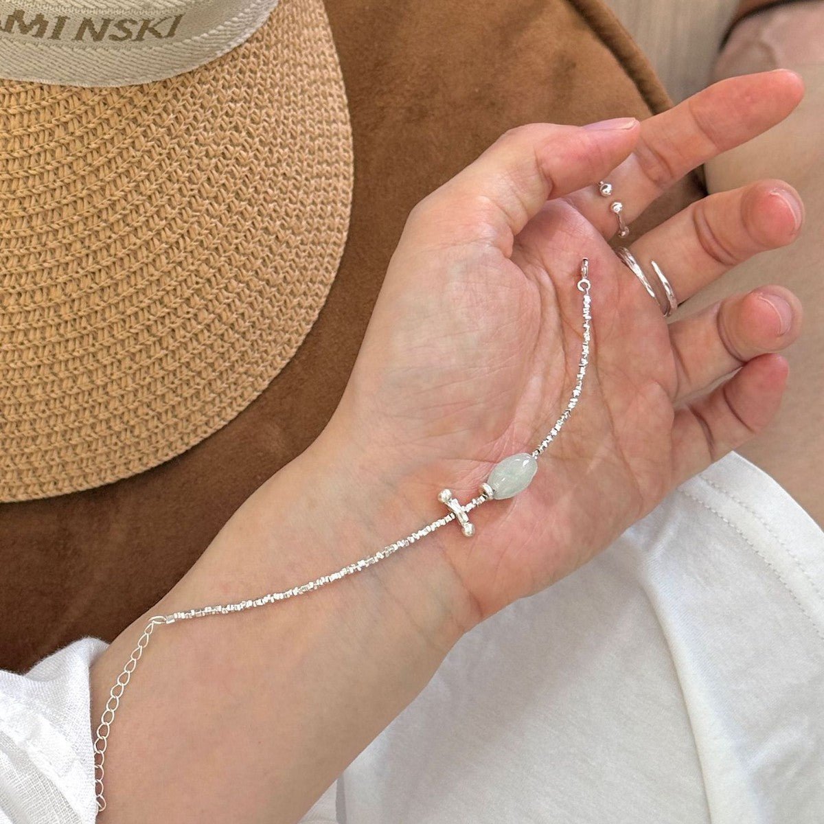 Summer Full Body S925Fragmented Silver Irregular Thai Silver Rice Bead Jade Bracelet Exquisite Light Luxury Bracelet for Women