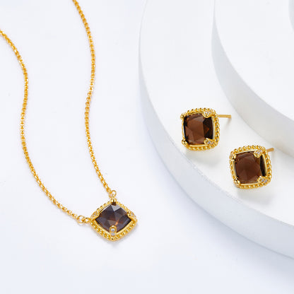 925Silver Natural Tea Crystal Earrings Simple Versatile Rhombus Design New Electroplated Earrings18K High-quality Gold and Silver Jewelry