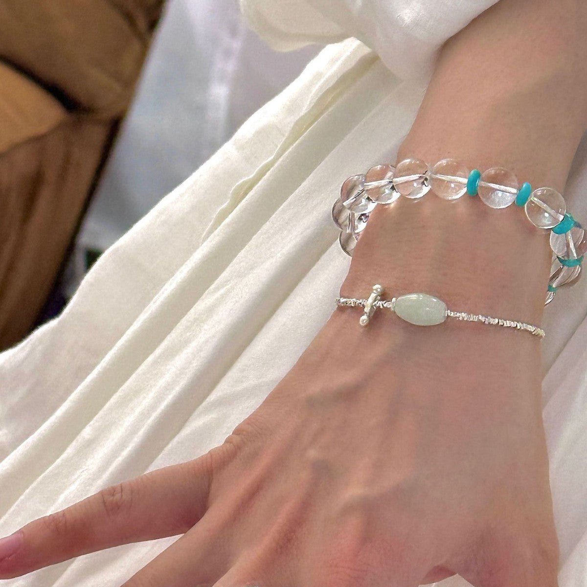 Summer Full Body S925Fragmented Silver Irregular Thai Silver Rice Bead Jade Bracelet Exquisite Light Luxury Bracelet for Women