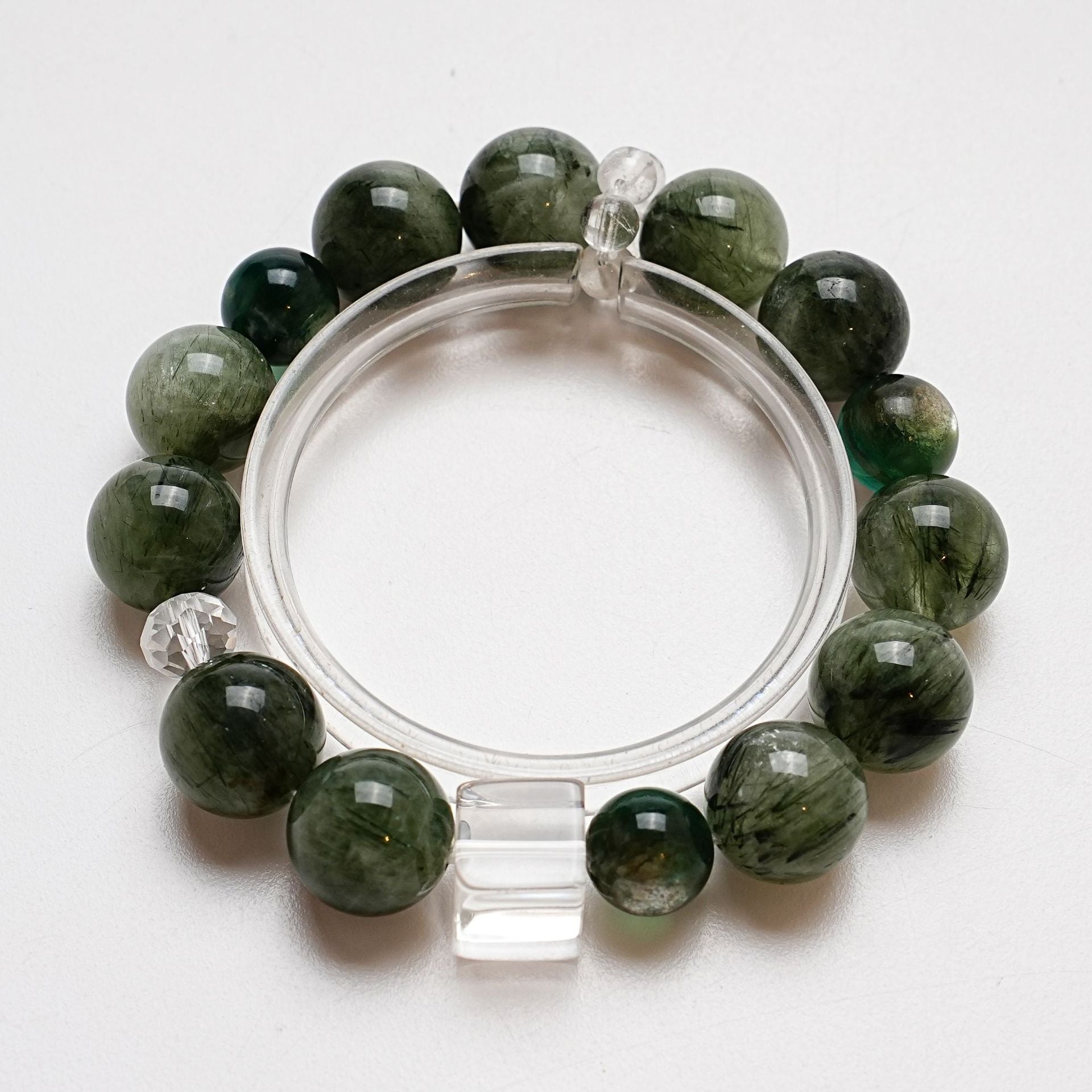 Natural White Crystal Bracelet for Women Versatile Green Rutilated Quartz Green Lepidolite Bracelet