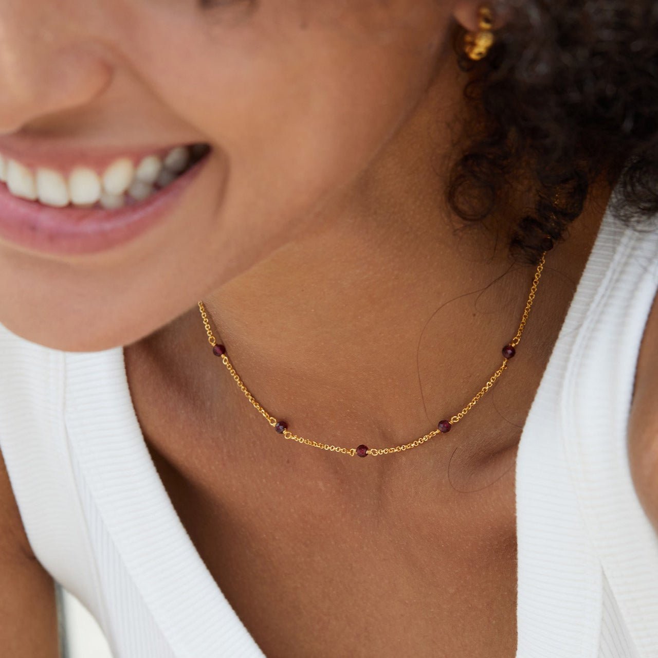 925Silver Garnet Collarbone Chain Simple Versatile Layered Bead Necklace Handmade Braided French Design Light Luxury