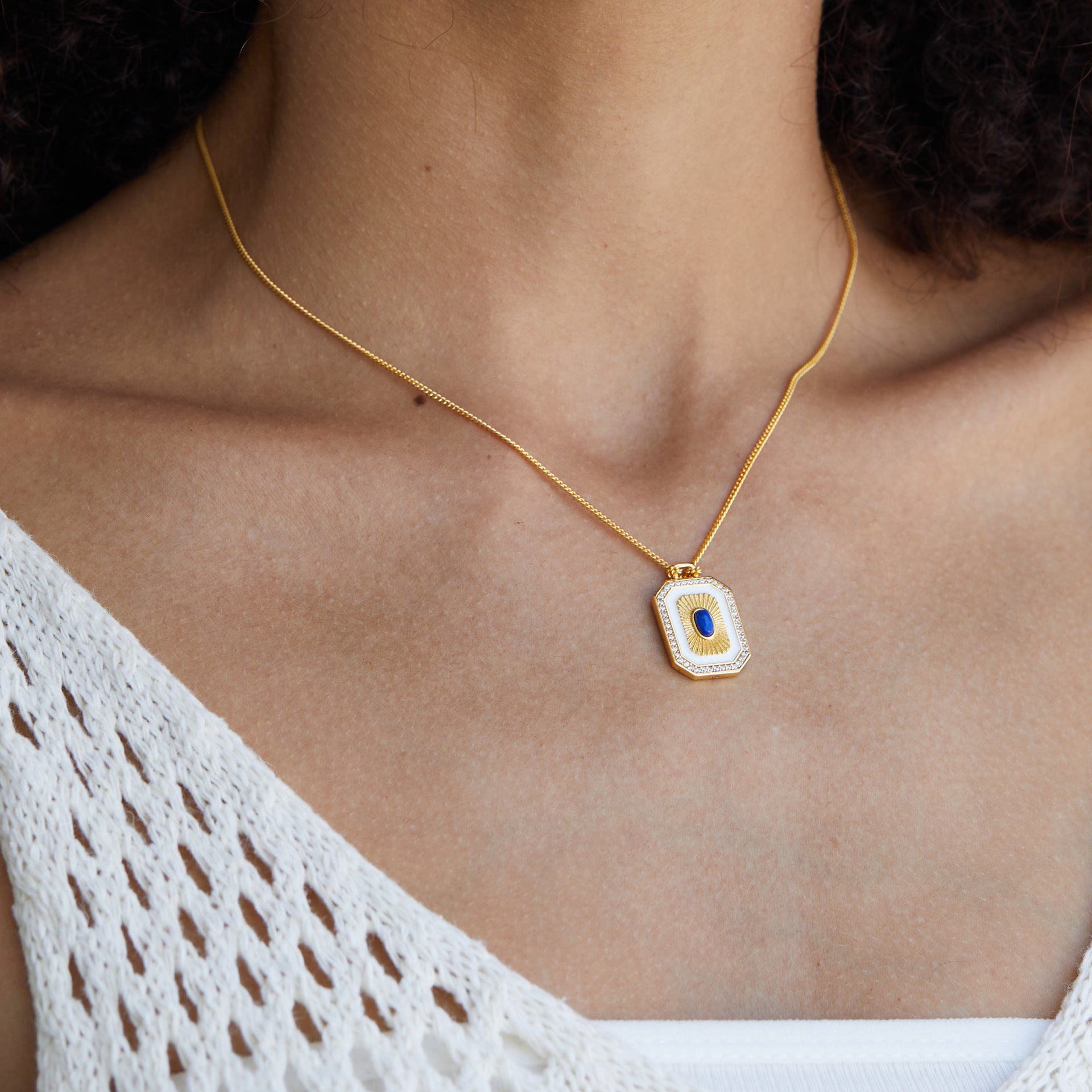 Whole Body925Silver Double-Sided Necklace Natural Lapis Lazuli Light Luxury Resin Craft Fashion Layered Wear ins Wind Clavicle Chain