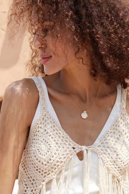 Whole Body925Silver Carved White Mother-of-Pearl Necklace Versatile Pendant Shell Niche Design Sense Cross-Border Light Luxury Style Jewelry