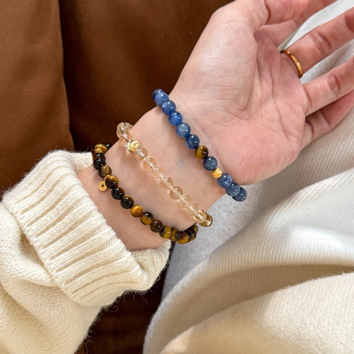 Simple Classic Natural Kuk Blue Crystal Tiger Eye Stone Bracelet Layered Versatile Design High-end Women