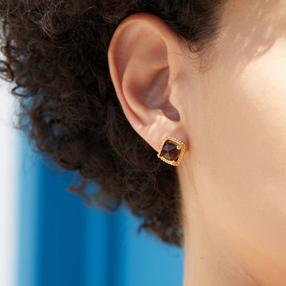 925Silver Natural Tea Crystal Earrings Simple Versatile Rhombus Design New Electroplated Earrings18K High-quality Gold and Silver Jewelry