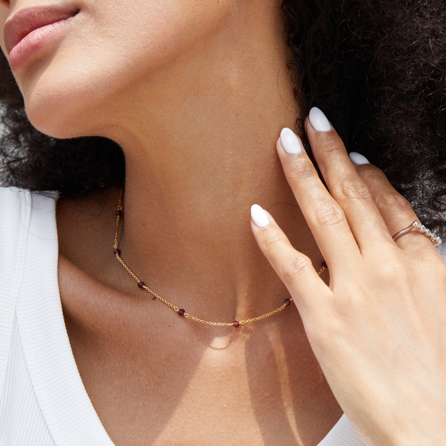 925Silver Garnet Collarbone Chain Simple Versatile Layered Bead Necklace Handmade Braided French Design Light Luxury