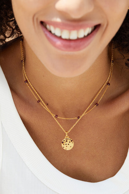 925Silver Garnet Collarbone Chain Simple Versatile Layered Bead Necklace Handmade Braided French Design Light Luxury