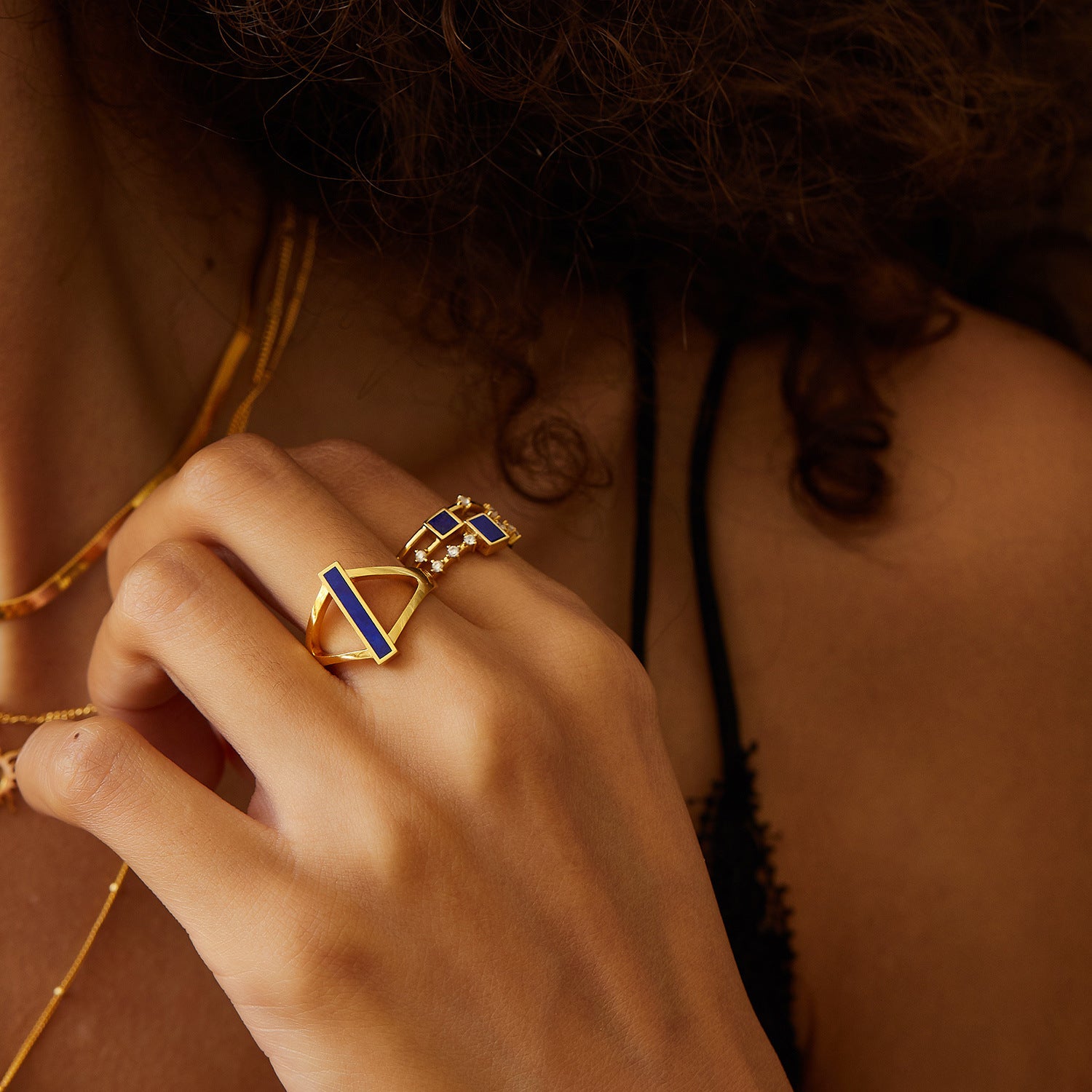 S925Silver Natural Lapis Lazuli Ring Light Luxury Niche Design Sense Ladies Stacking Commuting Versatile Fashion Ring