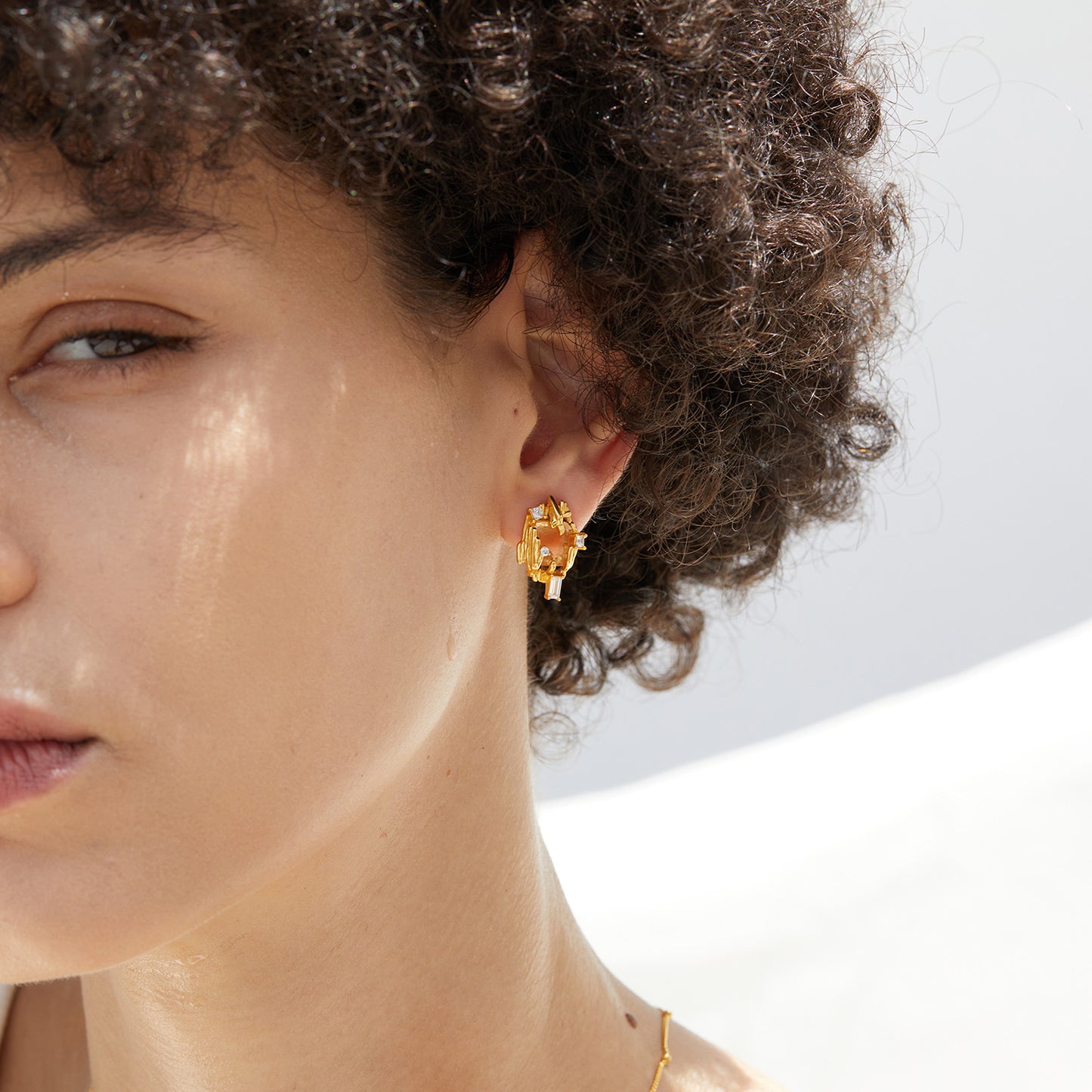 S925Silver Natural Yellow Crystal Earrings Design Sense Women's Earrings Niche Versatile Light Luxury Jewelry