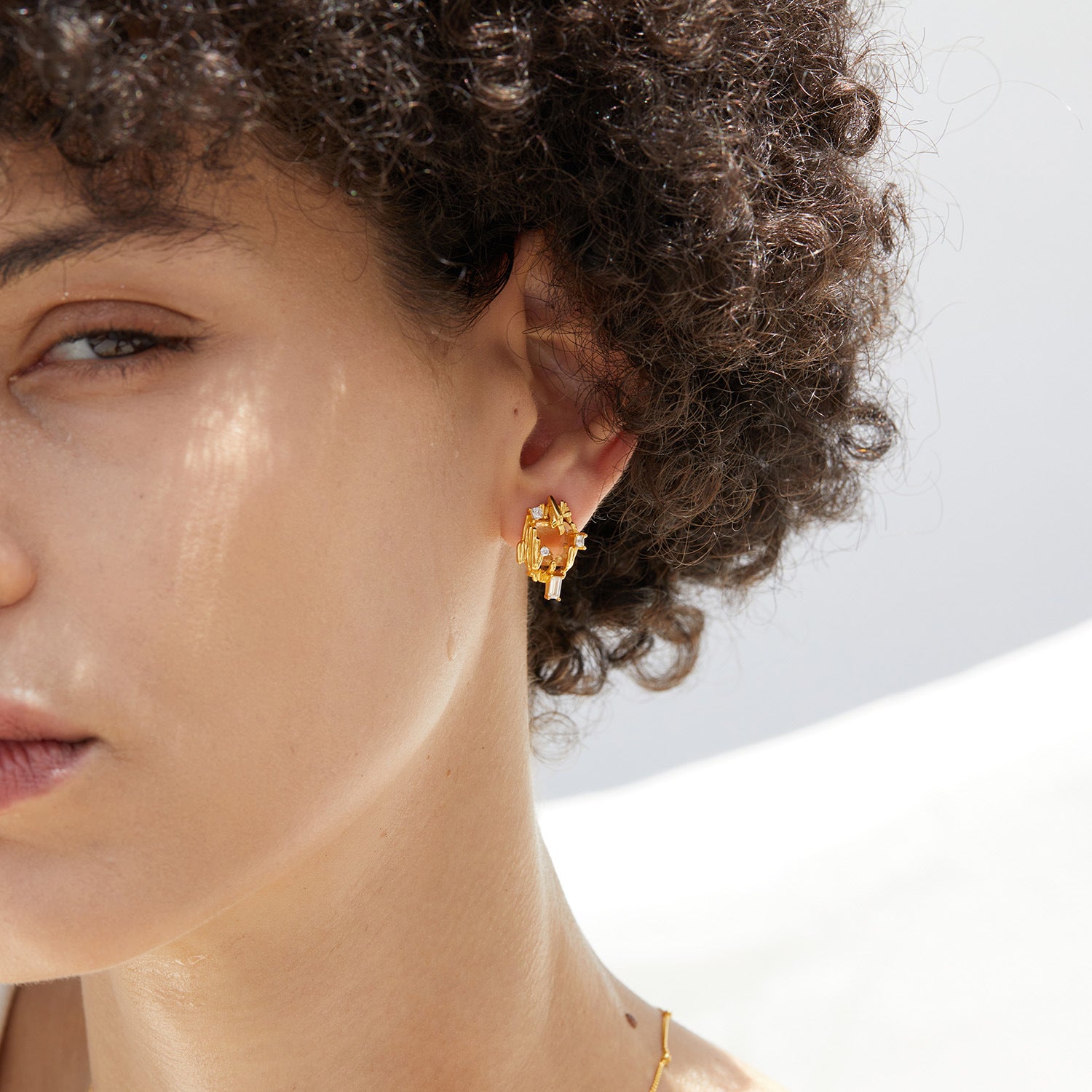 S925Silver Natural Yellow Crystal Earrings Design Sense Women's Earrings Niche Versatile Light Luxury Jewelry