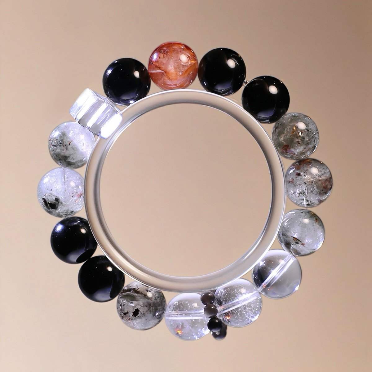 Four Seasons Phantom Quartz and Black Obsidian crystal bracelet for clarity and strength