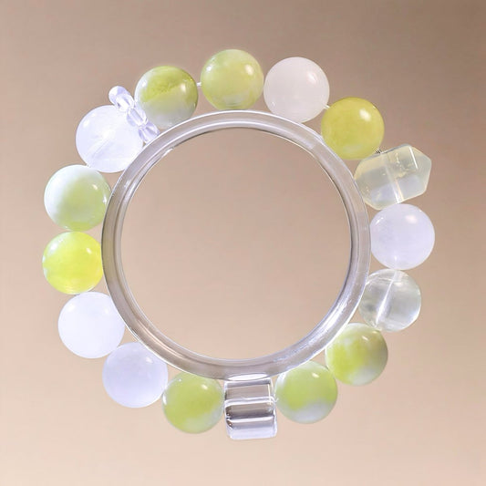 Jade, White Phantom Quartz, and Lemon Quartz Bracelet – Natural Crystal Jewelry for Balance and Renewal