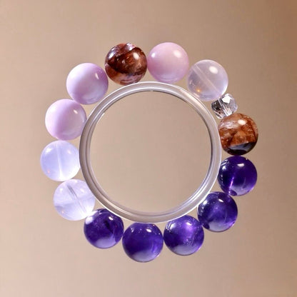Rose Quartz, Amethyst, Lepidolite, and Clear Quartz Bracelet – Natural Crystal Jewelry for Love and Intuition