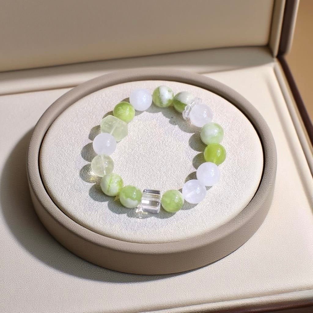 Jade, White Phantom Quartz, and Lemon Quartz Bracelet – Natural Crystal Jewelry for Balance and Renewal