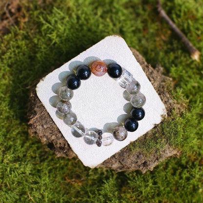 Four Seasons Phantom Quartz and Black Obsidian crystal bracelet for clarity and strength