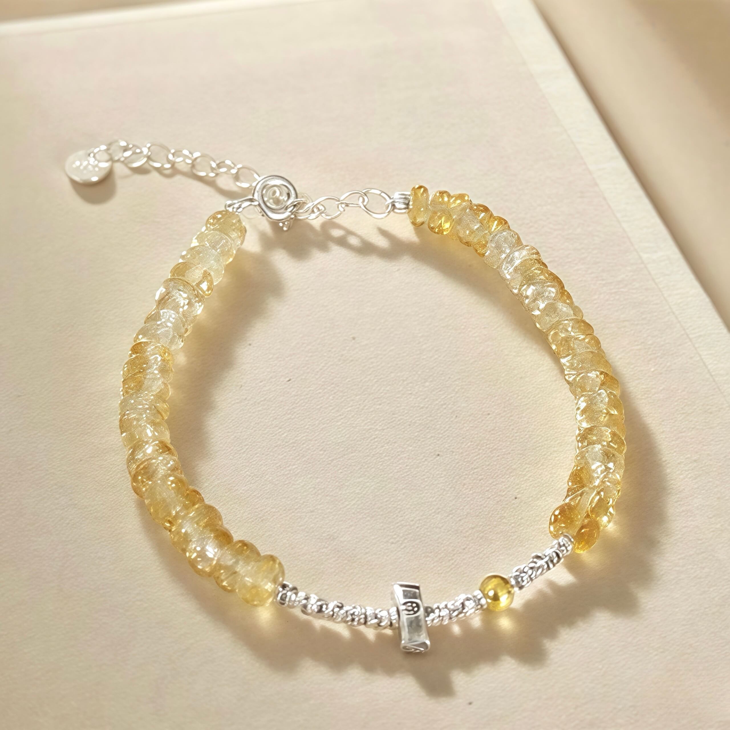 Natural Gradient Yellow Crystal Crushed Silver Lucky Attraction s925Thai Silver Daily Prosperity Bracelet with High-End Design