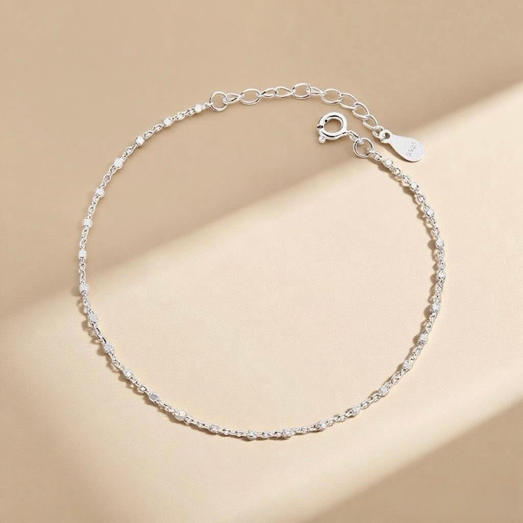 Whole Body S925Pure Silver Small Cube ins Stackable Chain Bracelet for Women Simple Design Fashionable Sense of Design